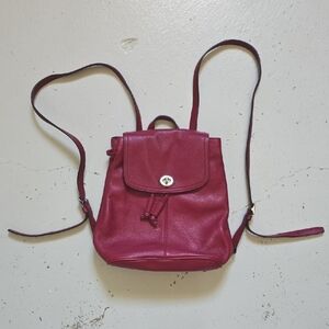Coach Red Pebbled Leather Silver Turnlock Drawstring Backpack
